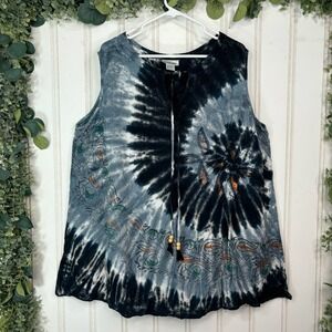 CW Classics Tie Dye Sleeveless Top Embroidered Boho Festival Hippie Womens 1X